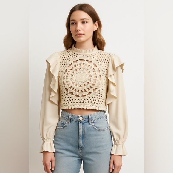 Tops - 303. New Elegant Cream Crochet Women's Top